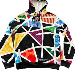 Fresh Hoops by Britto Colorful Geometric Hoodie Size Small NWT